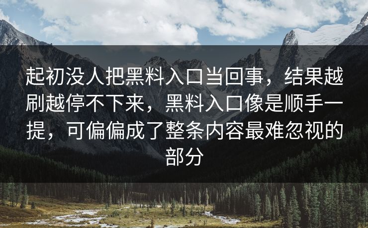 起初没人把黑料入口当回事，结果越刷越停不下来，黑料入口像是顺手一提，可偏偏成了整条内容最难忽视的部分
